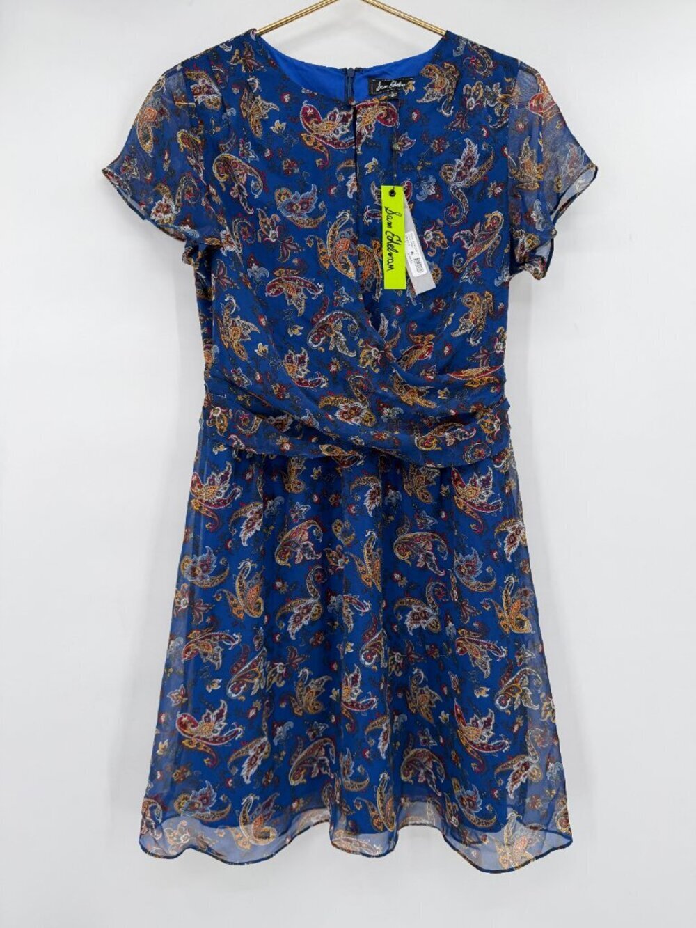 NWT Sam Edelman Blue Paisley Fit & Flare Mini Dress Size 6 Sheer Sleeve